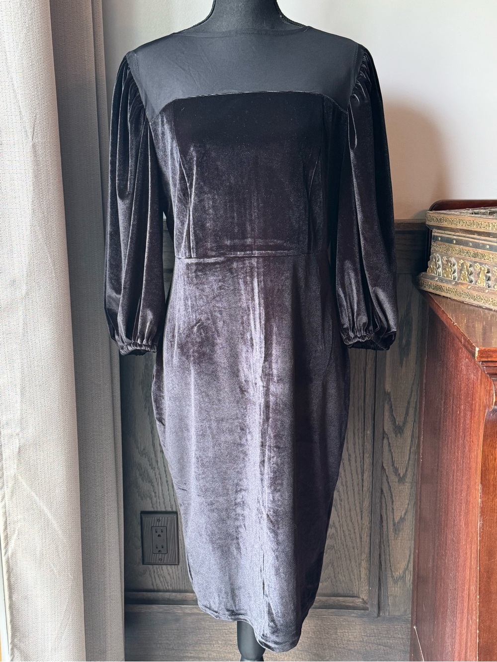 Stylewe Classic Black Velvet Puff-Sleeve Dress NWT Large